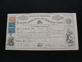 1869 LaGrange Agricultural And Mechanical Society Stock Certificate "Missouri"