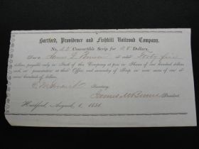 1851 Hartford, Providence, And Fishkill R.R. Co. Convertible Scrip For Stock Doc
