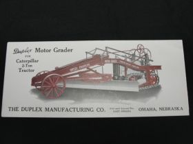 1920's Duplex Manufacturing Co. Omaha Nebraska Motor Grader Advertising Blotter