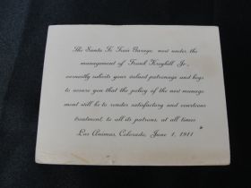 Colorado 1911 Santa Fe Train Garage Las Animas CO New Management Patronage Card