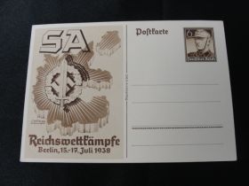 1938 German Third Reich Postal Card Unused "SA Reichswettfampfe Berlin" 02b