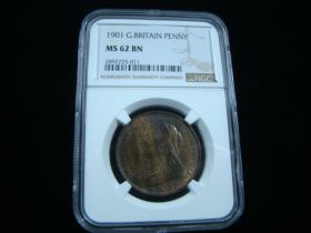 Great Britain 1901 Penny Victoria NGC Graded MS62 BN 2892725-011
