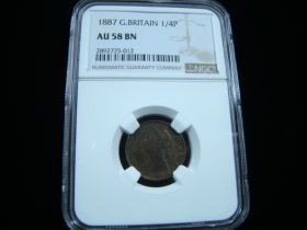 Great Britain 1887 Farthing Victoria NGC Graded AU58 BN 2892725-012
