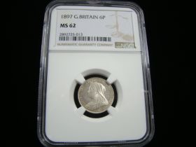 Great Britain 1897 Silver 6 Pence NGC Graded MS62 2892725-013