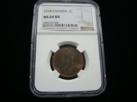Canada 1918 1 Cent NGC Graded MS64 BN 2892725-004