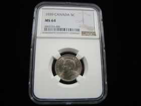 Canada 1939 5 Cents NGC Graded MS64 2892725-006