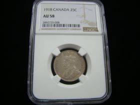 Canada 1918 Silver 25 Cents NGC Graded AU58 2892725-008