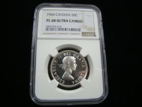 Canada 1964 Silver 50 Cents NGC Graded PL68 Ultra Cameo 2892725-015 Finest Grade