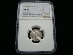 France 1913 Silver 50 Centimes NGC Graded MS65 2892725-017