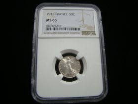 France 1913 Silver 50 Centimes NGC Graded MS65 2892725-016