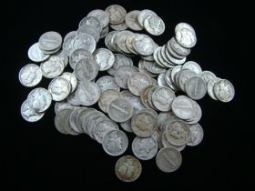 Lot Of 100 Mercury Silver Dimes 90% Silver 2 Rolls $10 Face Value Bulk
