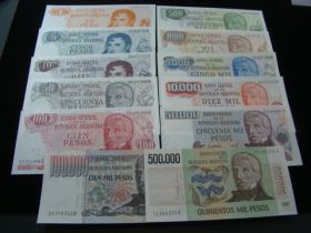 Argentina 1970-81 Set Of 12 Banknotes 1-500,000 Pesos Gem Uncirculated
