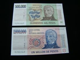Argentina 1980-81 500,000 & 1,000,000 Pesos Banknotes Gem Uncirculated