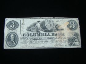 1852 The Columbia Bank Washington D.C. $3.00 Banknote Fine 20114