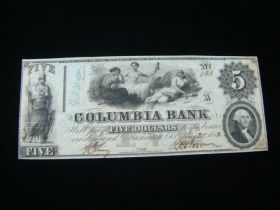 1852 The Columbia Bank Washington D.C. $5.00 Banknote XF 30114