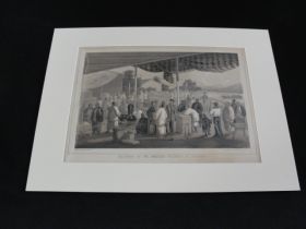 1850's Perry's Expedition to Japan Delivering American Presents Tinted Litho