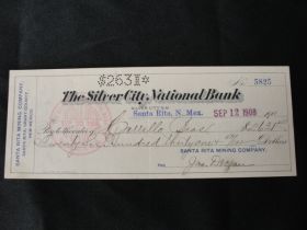 1908 The Silver City National Bank Silver City NM Cancelled Check