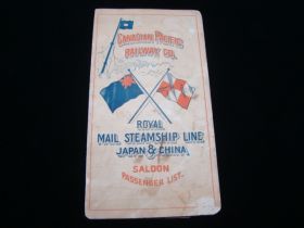 1904 Canadian Pacific Royal Mail Steamship Line Japan & China Passenger List/Map