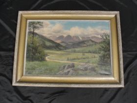 Antique H. H. Bagg Mountain Road Painting 38 x 27 3/8"