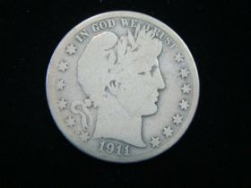 1911-S Barber Silver Half Dollar Good+ 130217