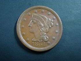 1854 Braided Hair Large Cent XF+ 10219