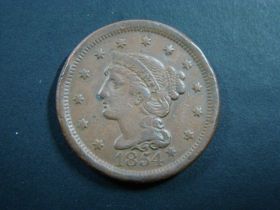 1854 Braided Hair Large Cent VF 20219