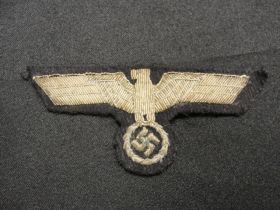 WW2 German Panzer NCO Breast Eagle Silver Flat Wire on Black Wool Backing