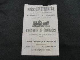 1890's Kansas City Transfer Co. Small Printed Advertising Sheet