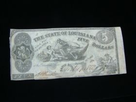 1862 The State Of Louisiana $5.00 Banknote VF+ Pick#S894 02