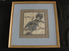Antique Chinese Hand Stitched Silk Panel In Frame
