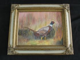 "Pheasant" By M. Tusman Oil on Wood With Antiqued Frame