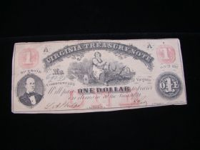 1862 Virginia Treasury Note $1 Banknote XF 20801