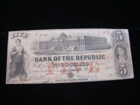 1855 Bank Of The Republic Providence Rhode Island $5 Banknote Fine+ 20805