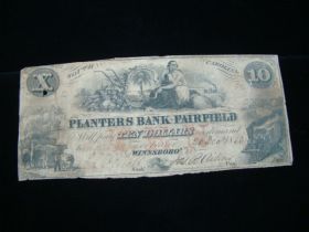 1853 Planters Bank Of Fairfield South Carolina $10 Banknote G-VG 50805