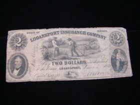 1839 Logansport Insurance Co. Indiana $2 Banknote Good+ 70805