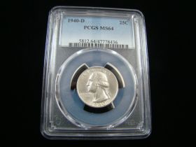 1940-D Washington Silver Quarter PCGS Graded MS64 #47778436