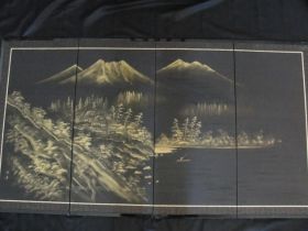 18th Century Signed Japanese Kano School Hand Painted 4 Panel Folding Screen