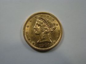1901 Liberty Head $5 Gold Half Eagle AU+ 30427
