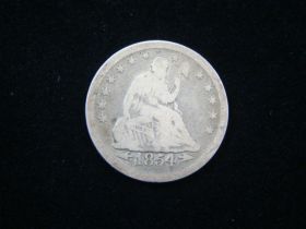1854 Arrows Liberty Seated Silver Quarter VG+ 40430