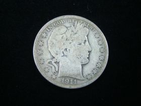1911-S Barber Silver Half Dollar VG+ 90324