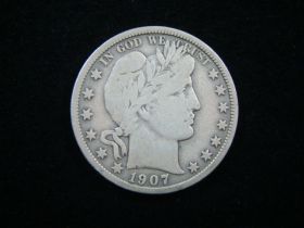 1907-D Barber Silver Half Dollar Fine+ 40223