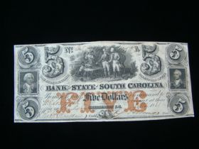 1861 Bank Of The State Of South Carolina $5.00 Banknote XF 31029