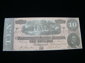 1864 Confederate States Of America $10 Banknote XF+ T68 61029