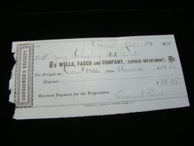 1871 Carson City Aurora Mine $2700 In Coin Receipt Wells Fargo Express