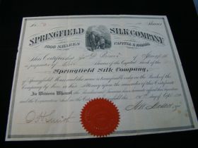 1880 Springfield Mass Silk Company Stock Certificate Rare!!