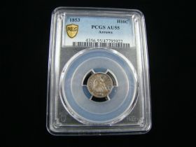 1853 Arrows Liberty Seated Silver Half Dime PCGS Graded AU55 #47795922